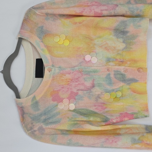 Le Superbe Pastel Crop Button Up Sweater with Large Sequin Accents.  Size Small - Picture 2 of 9